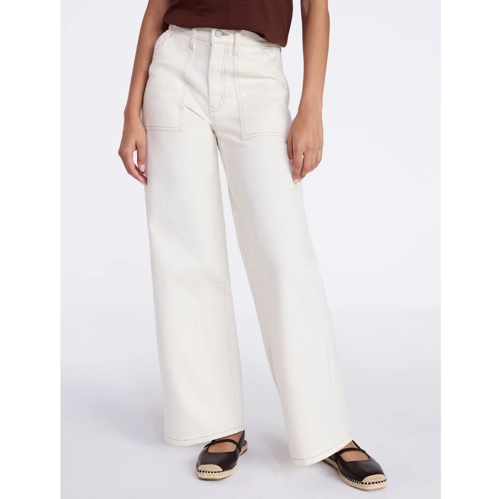 Time and Tru Utility Trousers Women 2 Wide Leg Pants Relaxed Contrast Stitch NEW